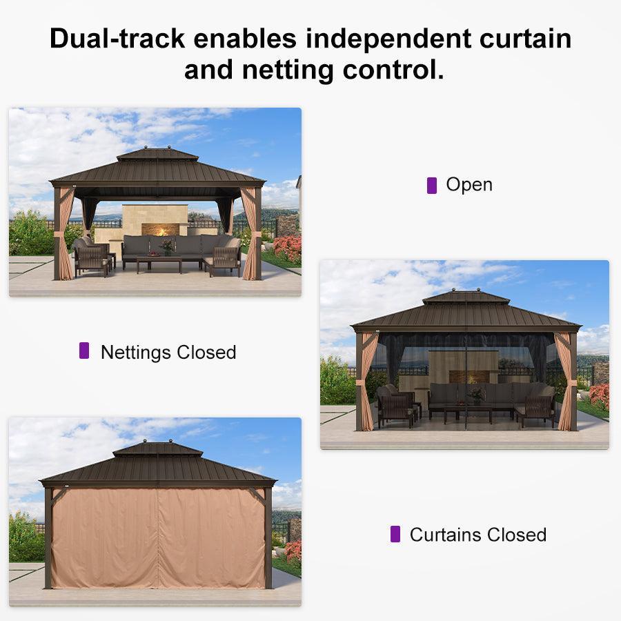 PURPLE LEAF Outdoor Hardtop Gazebo for Garden Bronze Double Roof Aluminum Frame Pavilion with Reinforcement Support Rod