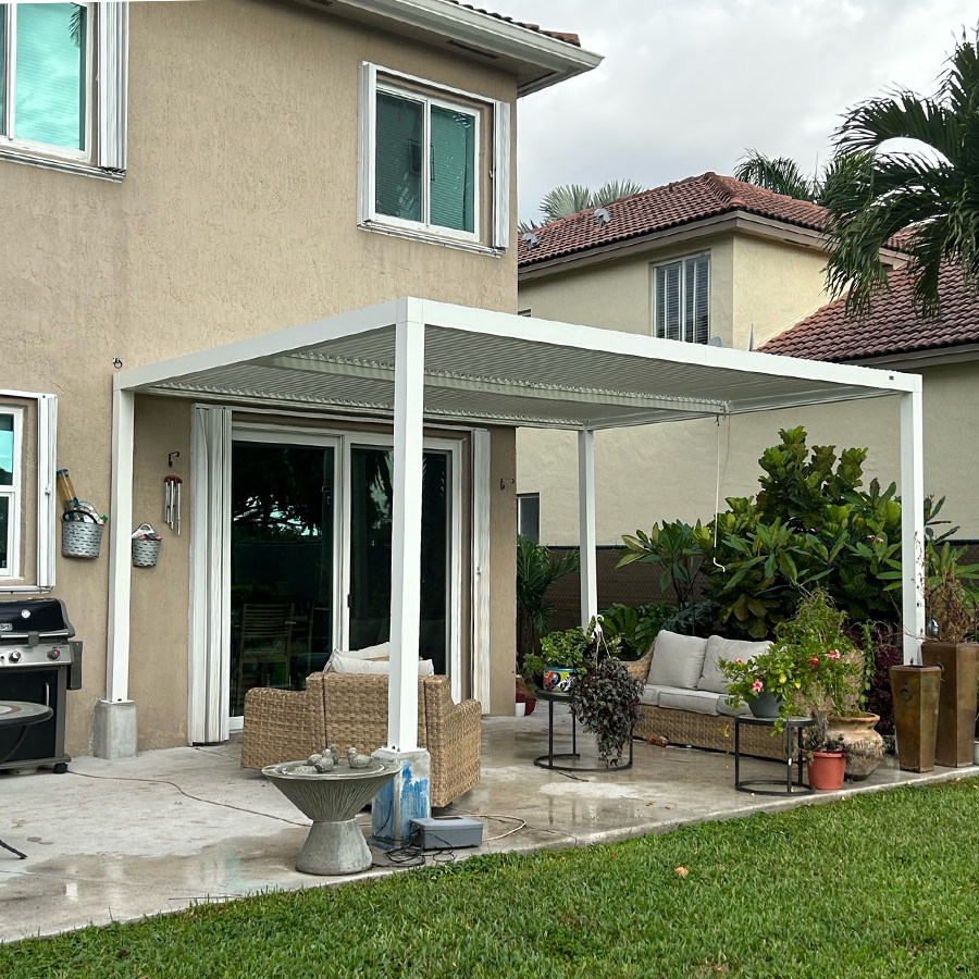 PURPLE LEAF Athena Louvered Pergola Modern White Pergola with Adjustable Roof for Deck Backyard Garden