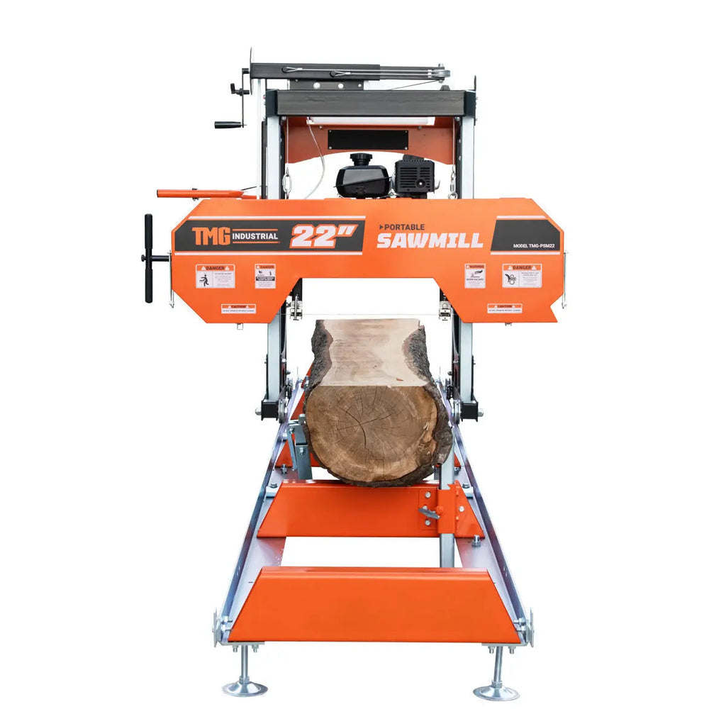 22" Portable Sawmill, 7 HP Kohler Command Pro Engine, 12' Log Length, 4-Post Carriage with Saw Head Anti-tip Locking, TMG-PSM22