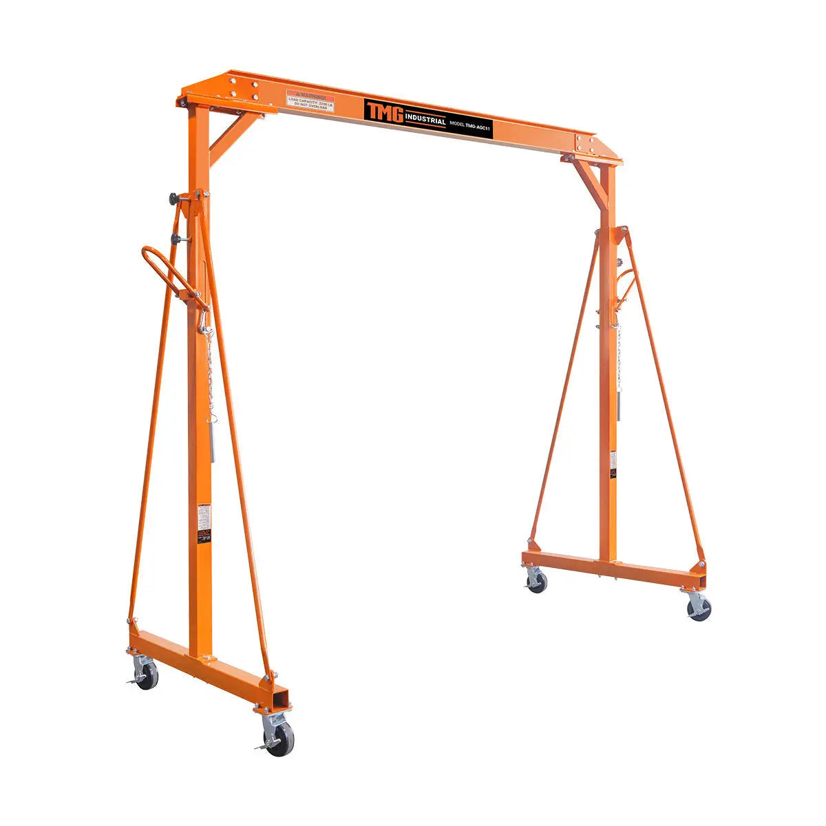 2200-lb Adjustable Height All-Steel Gantry Crane, Auto-Lock, 95" Min. Height, 142" Max. Height, Locking Swivel Casters, TMG-AGC11(Previously TMG-AGC10)