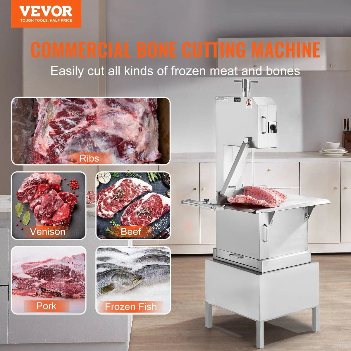 2200W Electric Meat Bandsaw, Up to 8.7" Cutting Thickness, Stainless Steel, 3300lbs of Meat/ hr, DOBA-EMB9
