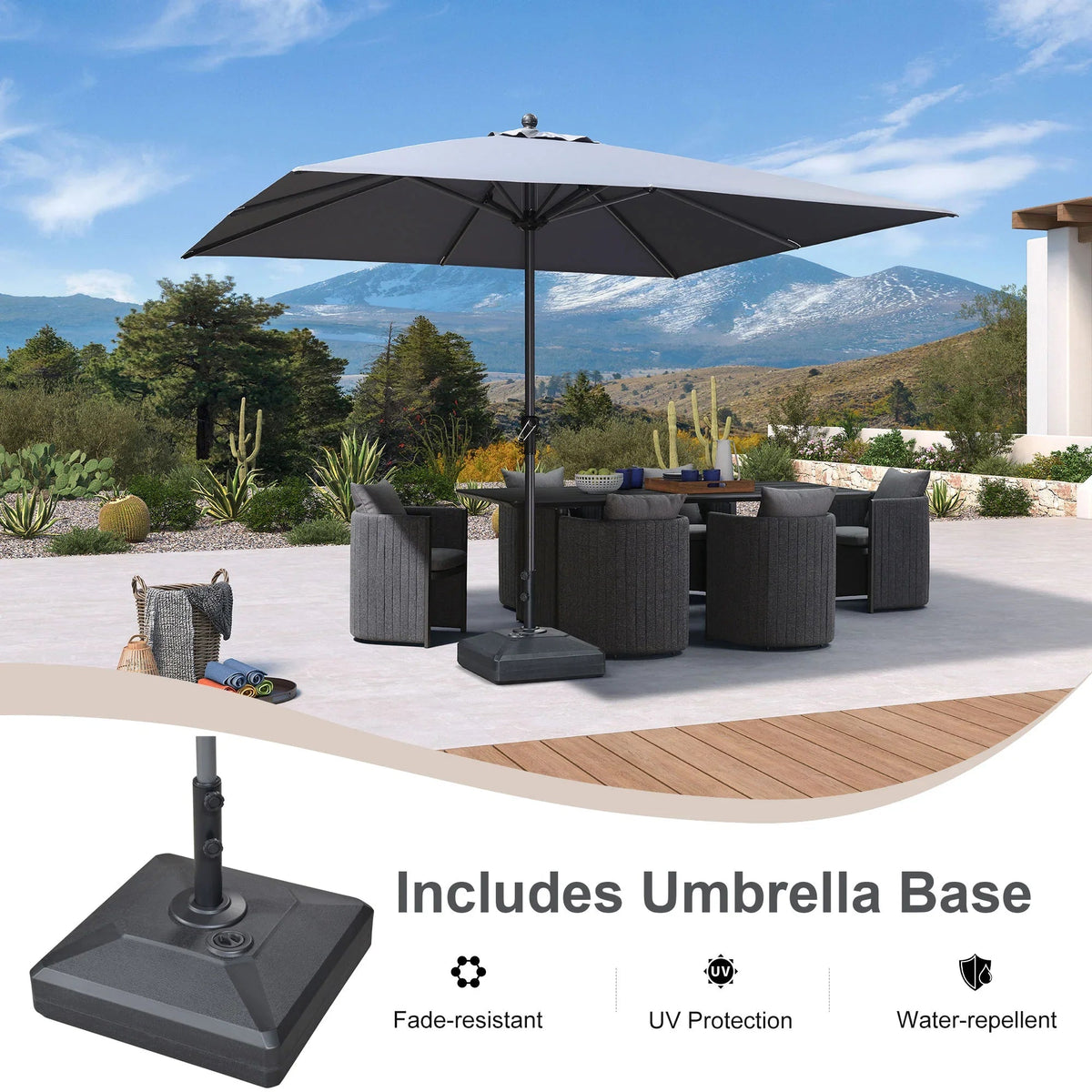 PURPLE LEAF Aluminum Patio Table Umbrella Heavy Duty Market Umbrella with Base