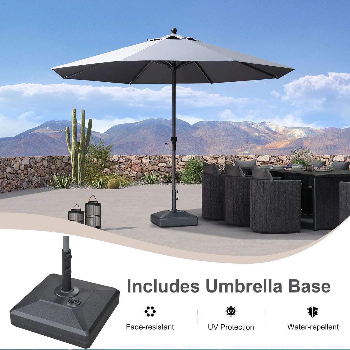PURPLE LEAF Aluminum Patio Table Umbrella Heavy Duty Market Umbrella with Base