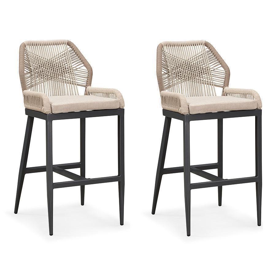 PURPLE LEAF Patio Sunbrella Bar Stools Set of 2  Rattan Bar Aluminum Bar Stool Outdoor Barstools with Back and Cushion for Garden Kitchen Island