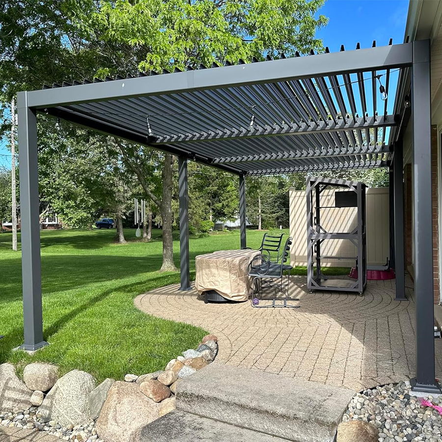PURPLE LEAF Caesar Outdoor Louvered Pergola Patio Sun Shade Shelter with Adjustable Hardtop Patio Pergola Grey