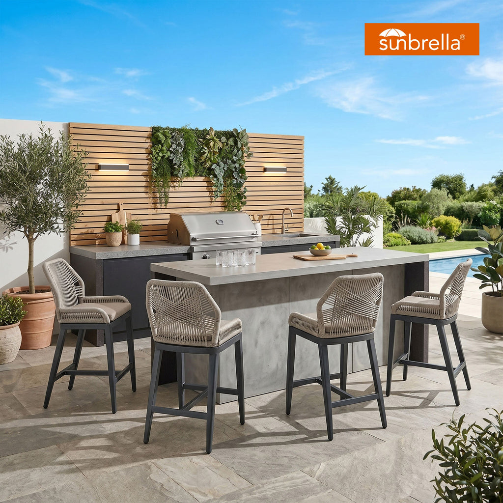 PURPLE LEAF Patio Sunbrella Bar Stools Set of 2  Rattan Bar Aluminum Bar Stool Outdoor Barstools with Back and Cushion for Garden Kitchen Island