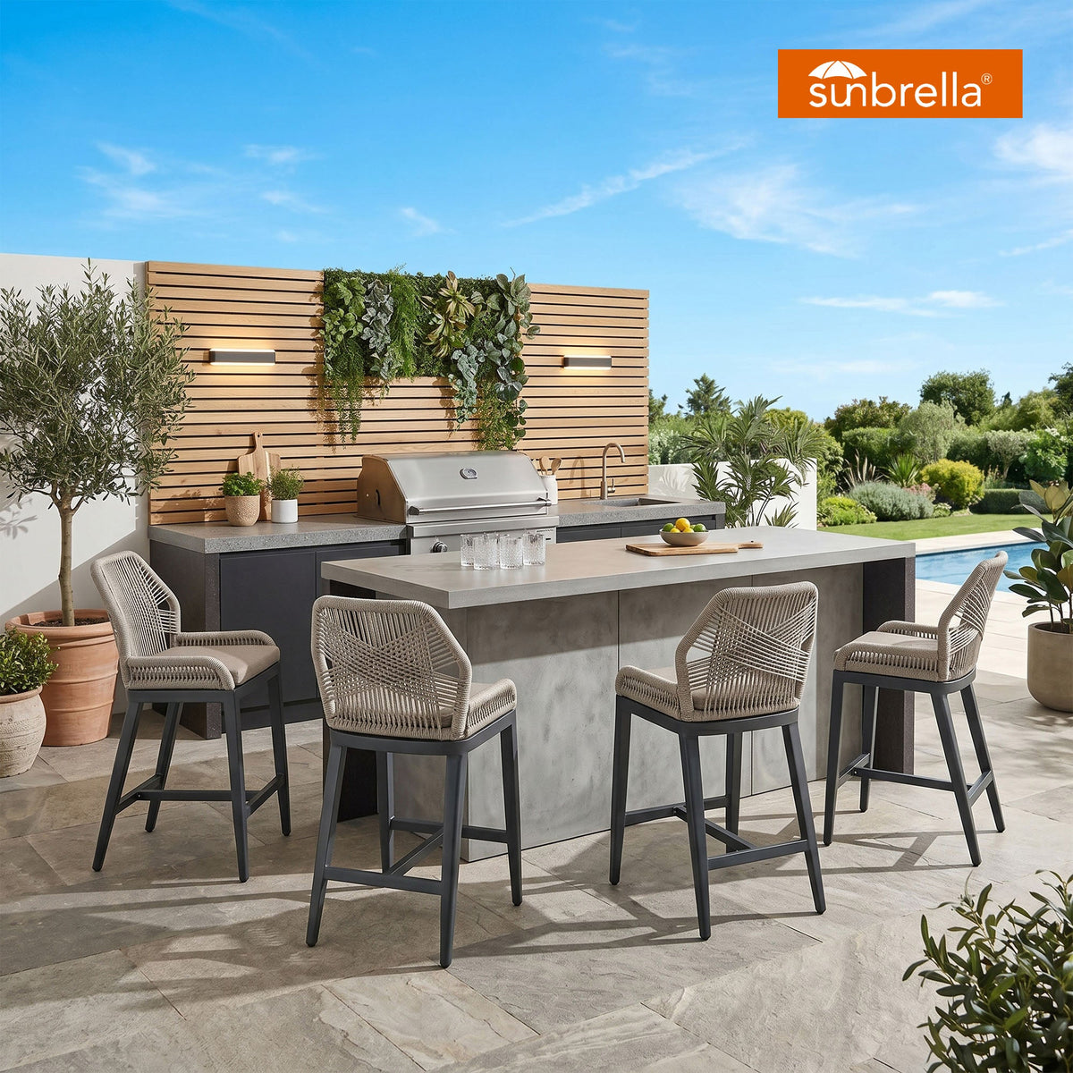 PURPLE LEAF Patio Sunbrella Bar Stools Set of 2  Rattan Bar Aluminum Bar Stool Outdoor Barstools with Back and Cushion for Garden Kitchen Island