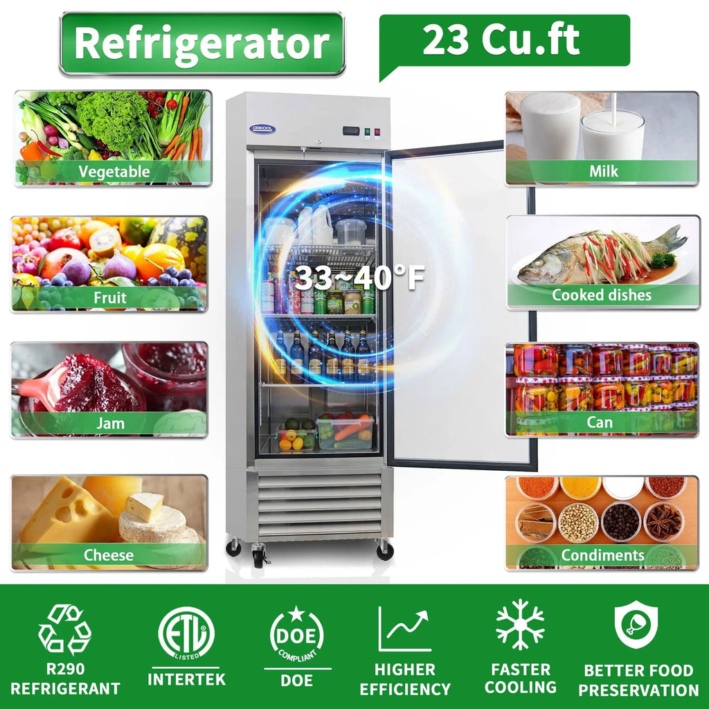 23 Cu.ft Commercial Display Refrigerator, Single Glass Door, Stainless Steel, LED Lighting, DOBA-FZS27
