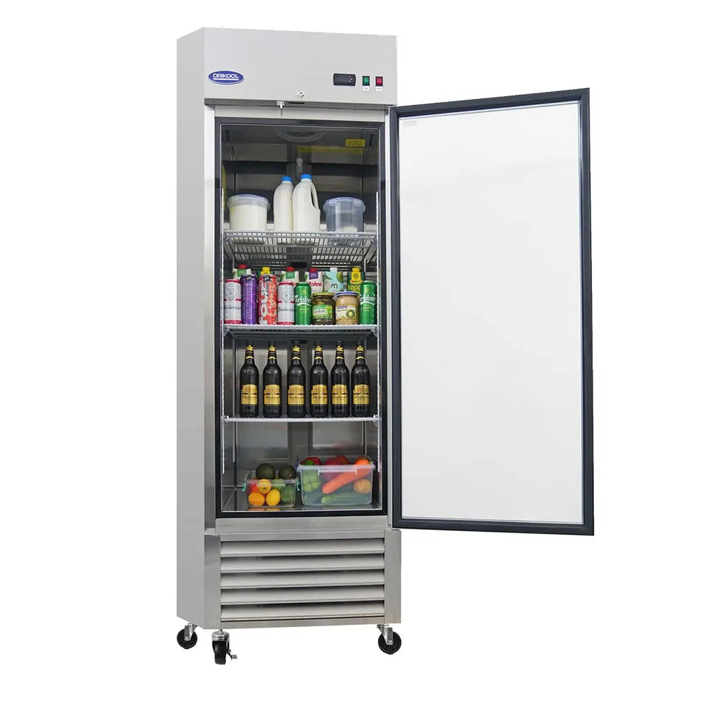 23 Cu.ft Commercial Display Refrigerator, Single Glass Door, Stainless Steel, LED Lighting, DOBA-FZS27