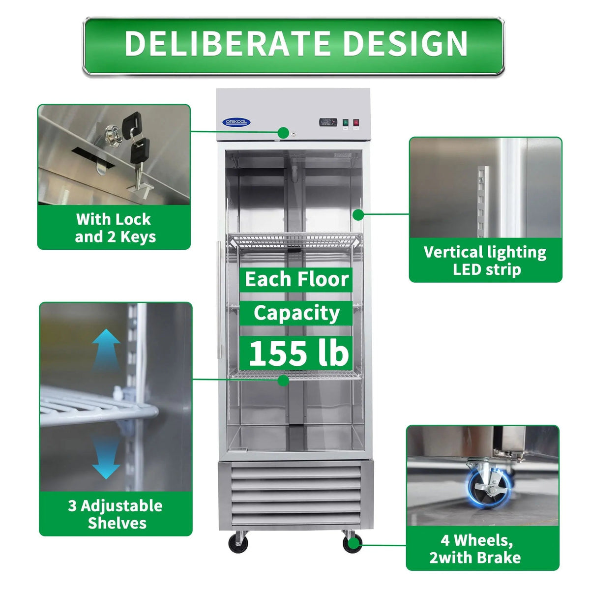 23 Cu.ft Commercial Display Refrigerator, Single Glass Door, Stainless Steel, LED Lighting, DOBA-FZS27