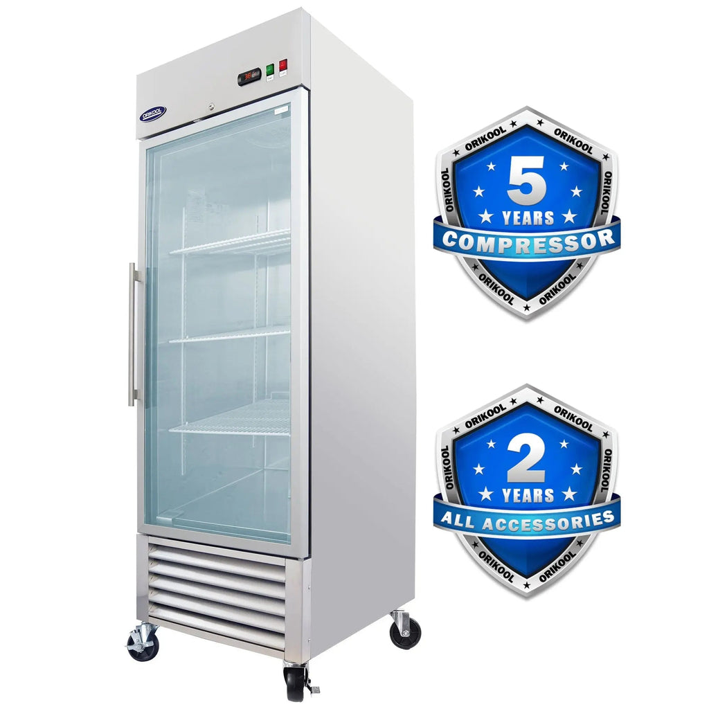 23 Cu.ft Commercial Display Refrigerator, Single Glass Door, Stainless Steel, LED Lighting, DOBA-FZS27