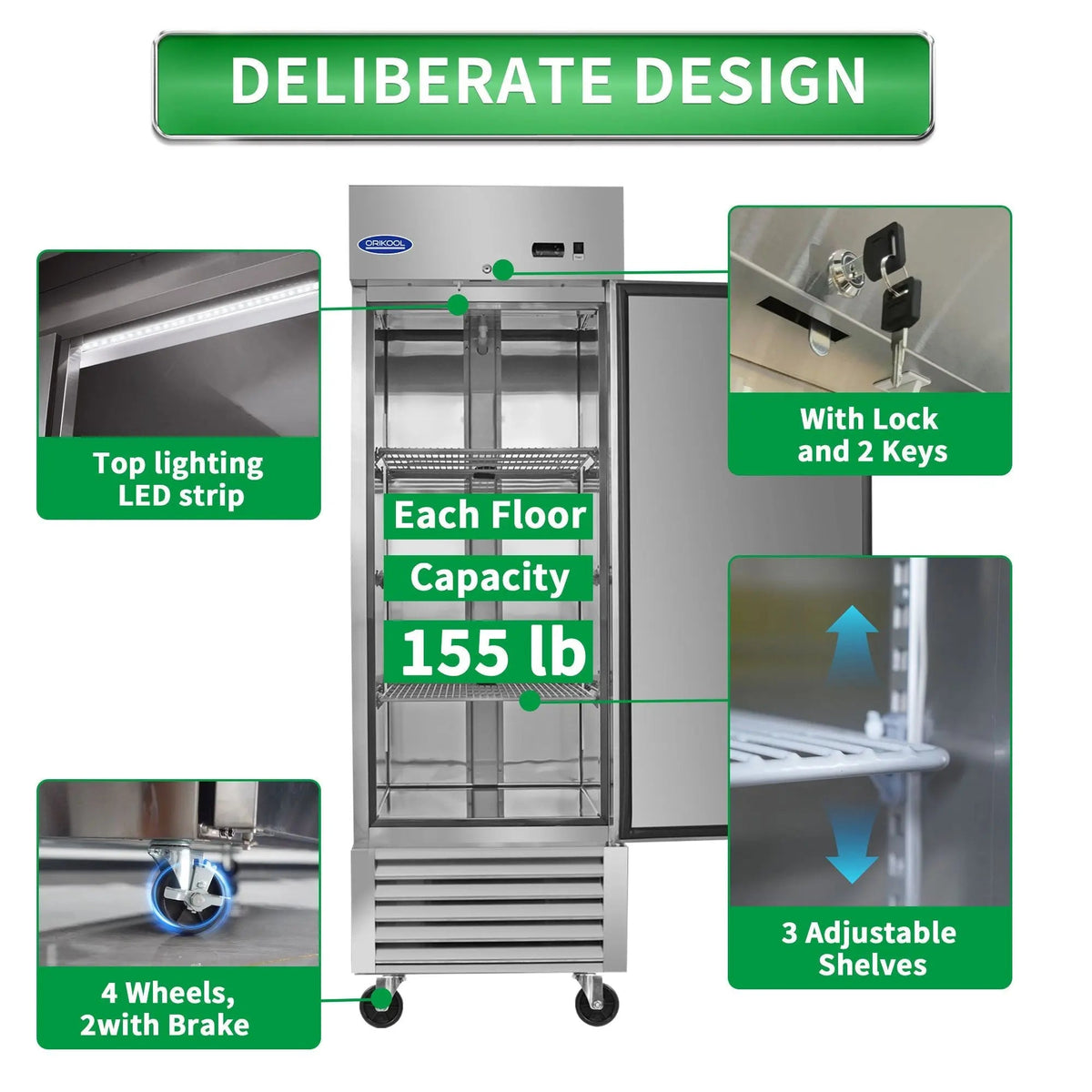 23 Cu.ft Commercial Freezer, 27" Width, 1 Door, Stainless Steel ETL Approved, Upright Storage, DOBA-FZ27