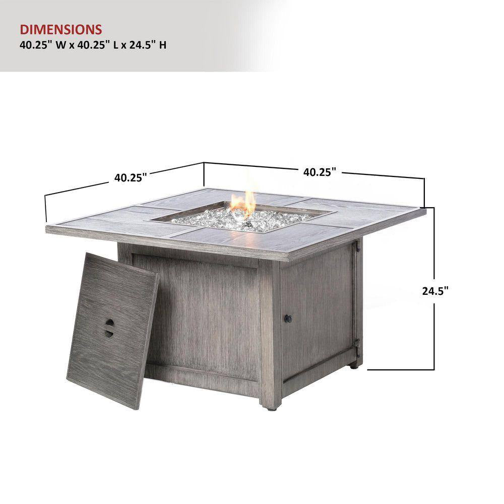 Alfresco Home Cheyenne 40 In. X 25 In. Square Aluminum Propane Gas Fire Pit Chat Table with Glacier Ice Firebeads