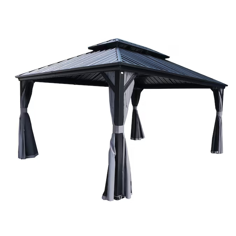 12-Ft X 14-Ft Gazebo Gray Gazebo with Hardtop Roof (Screen Included)