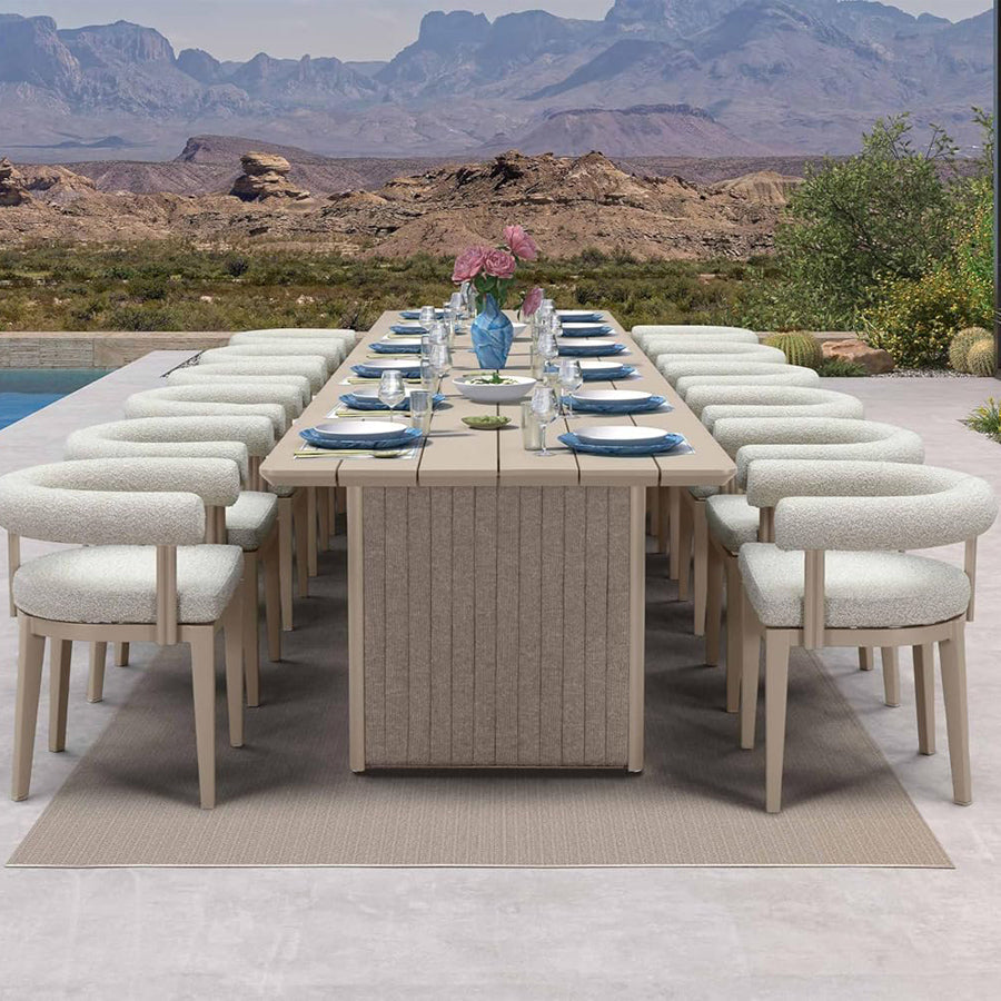 PURPLE LEAF Provence Patio Dining Set Luxury Modern Conversation Set Aluminum Large Rectangle Dining Table and Chairs with Olefin Cushion Outdoor Furniture Set for Garden Porch Deck Backyard