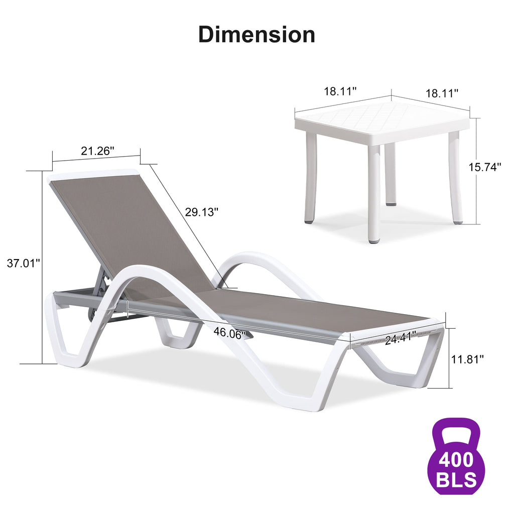 Clearance-PURPLE LEAF Patio Chaise Lounge Plastic Pool Outdoor Lounge Chair with Aluminum Frame Stackable Patio Tanning Chairs for Poolside Sunbathing Beach Deck Yard