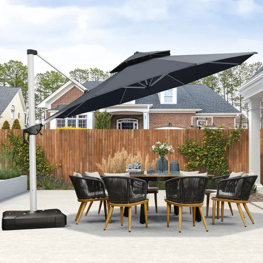 PURPLE LEAF Round Cantilever Patio Umbrella Heavy Duty Umbrella for Porch Garden Pool