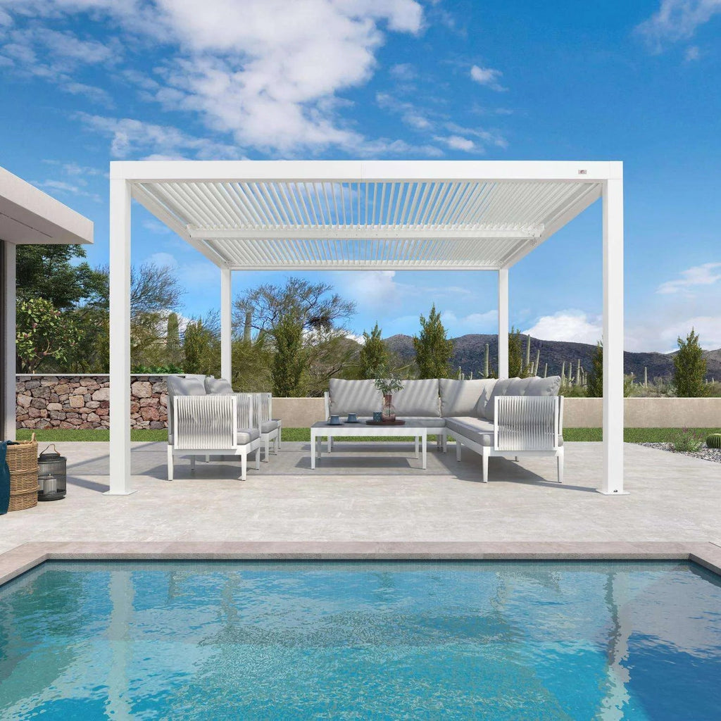 Hanso Home Louvered Pergola Modern White Pergola with Adjustable Roof for Deck Backyard Garden