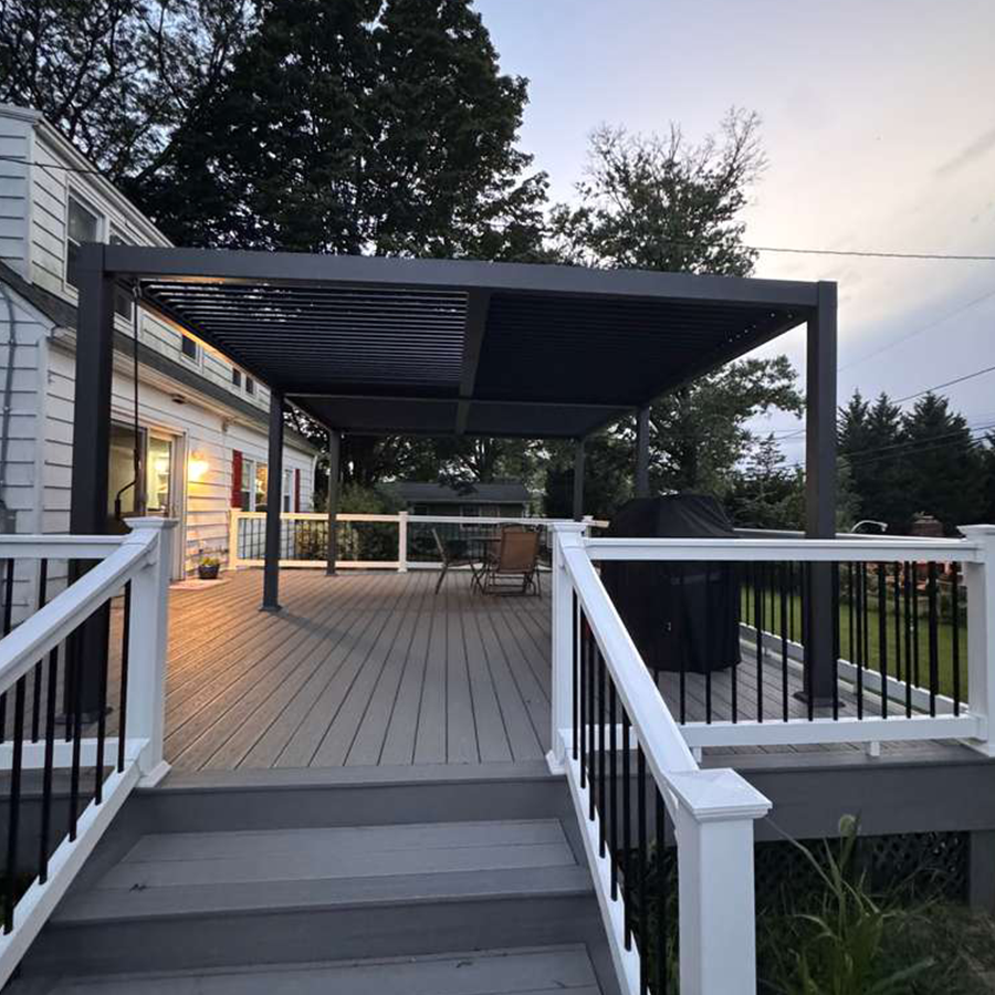 PURPLE LEAF Caesar Solar Louvered Pergola with LED Strip Lights and Control Panel Aluminum Outdoor Pergola with Adjustable Roof for Patio Deck Garden Yard Gray