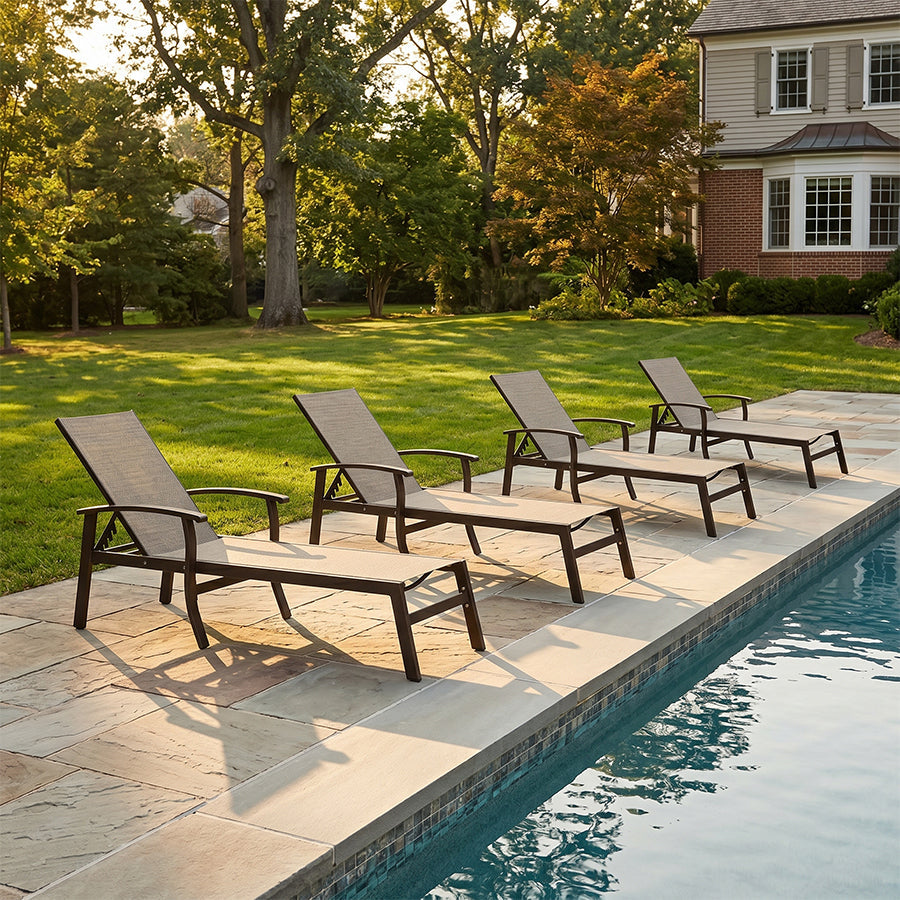 PURPLE LEAF Outdoor Chaise Lounge Chair Patio Pool Lounger Aluminum Chairs with Side Table and Wheels Adjustable Tanning Recliner with Armrests for Outside Backyard Deck Beach