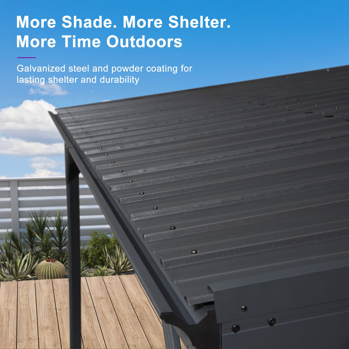 PURPLE LEAF Lean to Gazebo Metal Roof Patio Cover Built-in Drain Slots Wall Mounted Gazebo with Lights-milky for Outdoor Extension