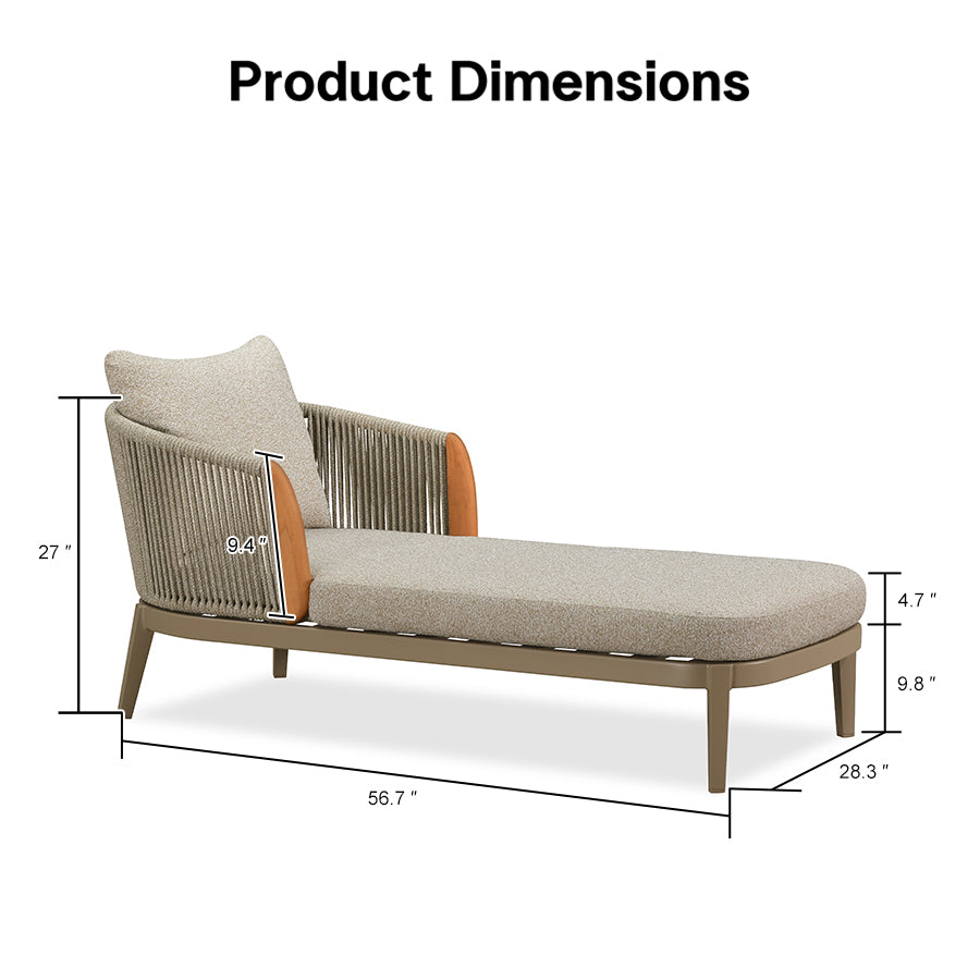 PURPLE LEAF Hailar Olefin Patio Chaise Lounge Chair , Upholstered Pool Aluminium Lounge Chairs for Outdoor with Teak Armres for Deck, Pool, Lawn, Garden, Courtyard, Porch