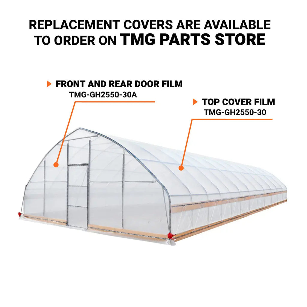25' x 50' Tunnel Greenhouse Grow Tent w/6 Mil Clear EVA Plastic Film, Cold Frame, Hand Crank Roll-Up Sides, Peak Ceiling Roof, TMG-GH2550-V2(Previously GH2550)