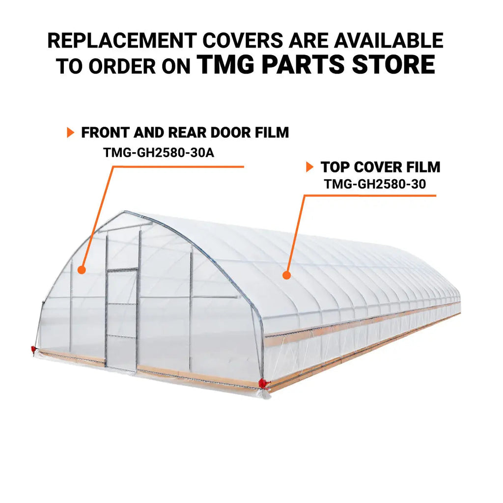 25' x 80' Tunnel Greenhouse Grow Tent w/6 Mil Clear EVA Plastic Film, Cold Frame, Hand Crank Roll-Up Sides, Peak Ceiling Roof, TMG-GH2580 (Discontinued – No Longer Available)