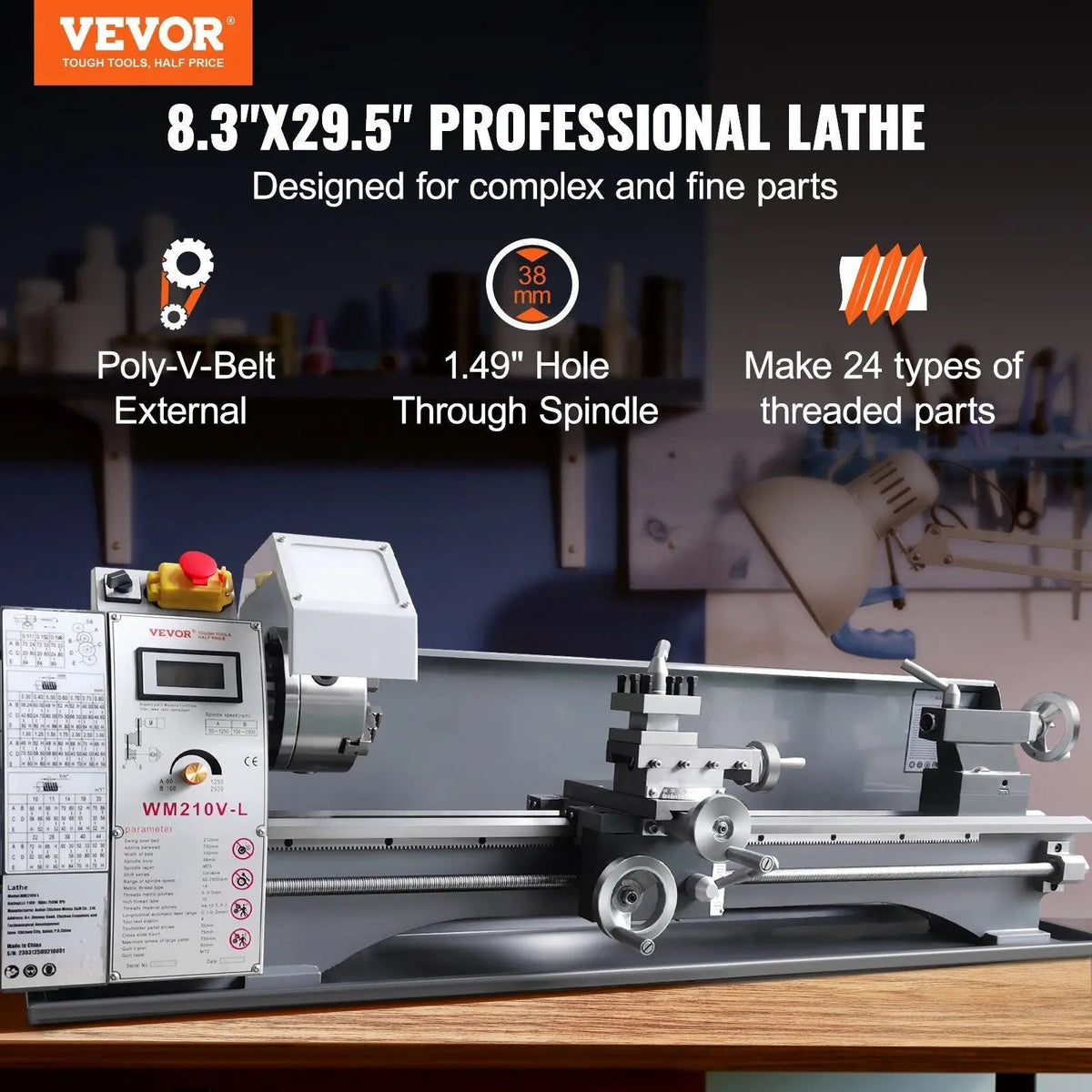 2500 RPM Metal Lathe Machine, Variable Speed Control, Durable Build, Precision Crafting Tool, DOBA-ML2500