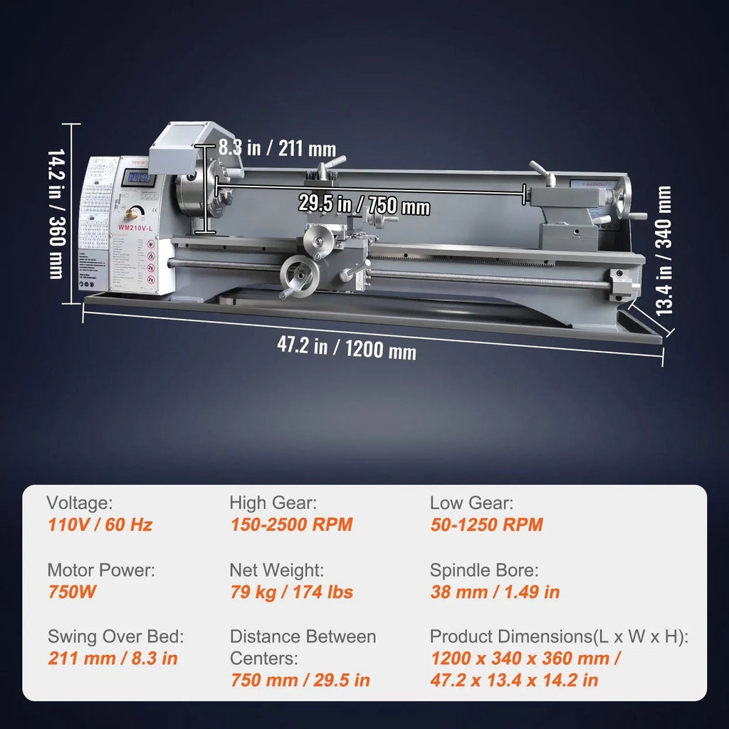 2500 RPM Metal Lathe Machine, Variable Speed Control, Durable Build, Precision Crafting Tool, DOBA-ML2500