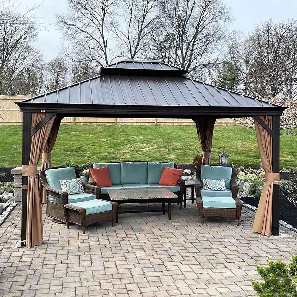PURPLE LEAF Outdoor Hardtop Gazebo for Garden Bronze Double Roof Aluminum Frame Pavilion