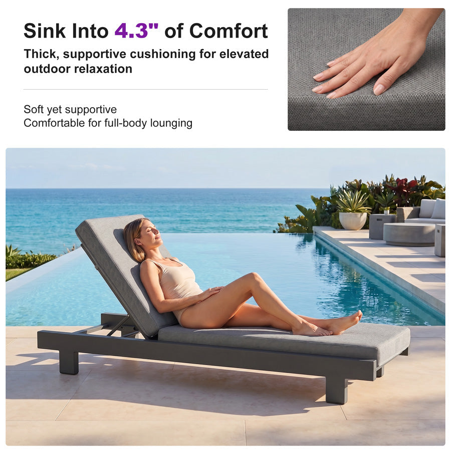 PURPLE LEAF Outdoor Luxury Daybed for Patio,  Poolside Chaise Lounge Bed with Cushion, Olefin Blend Fabric, Aluminum Frame Sunbed for Deck and Backyard