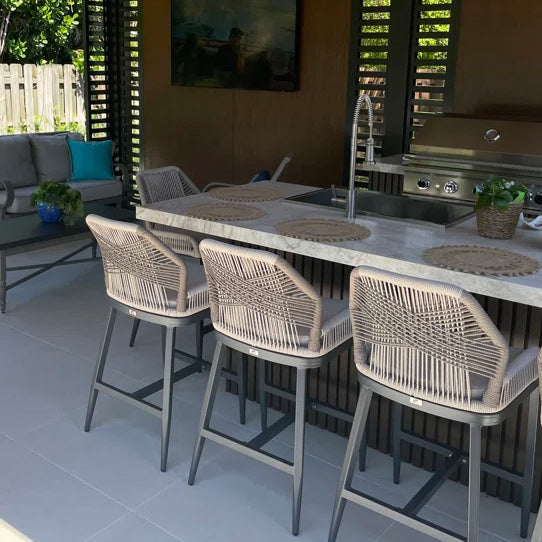 PURPLE LEAF Bar Stools Set of 4 Outdoor Aluminum Barstools with Back Modern Wicker Rattan Boho Garden Pool Patio Bar Chairs