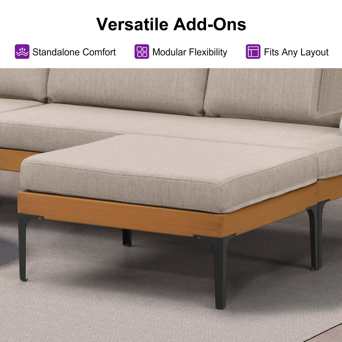 PURPLE LEAF Sicilia Classical Modular Outdoor Sectional with Oatmeal Greige Cushions Flexible Layout for Commercial Spaces
