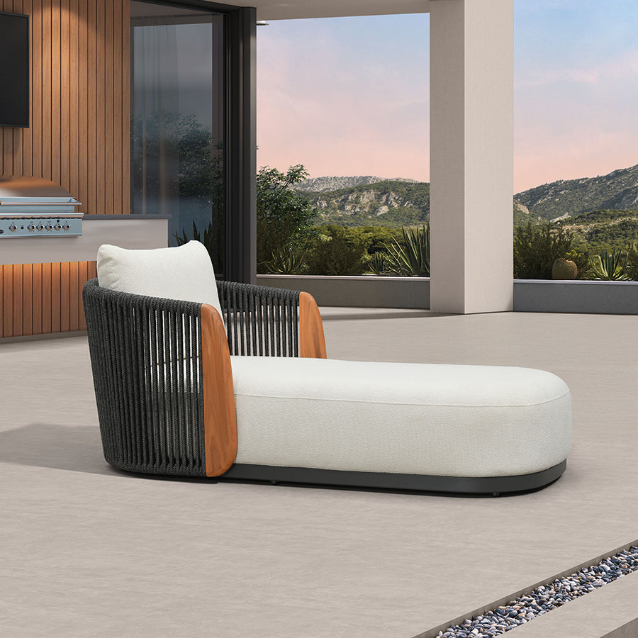 PURPLE LEAF Luxury  Hailar Olefin Patio Chaise Lounge Chair , Upholstered Pool Aluminium Lounge Chairs for Outdoor with Teak Armres for Deck, Pool, Lawn, Garden, Courtyard, Porch