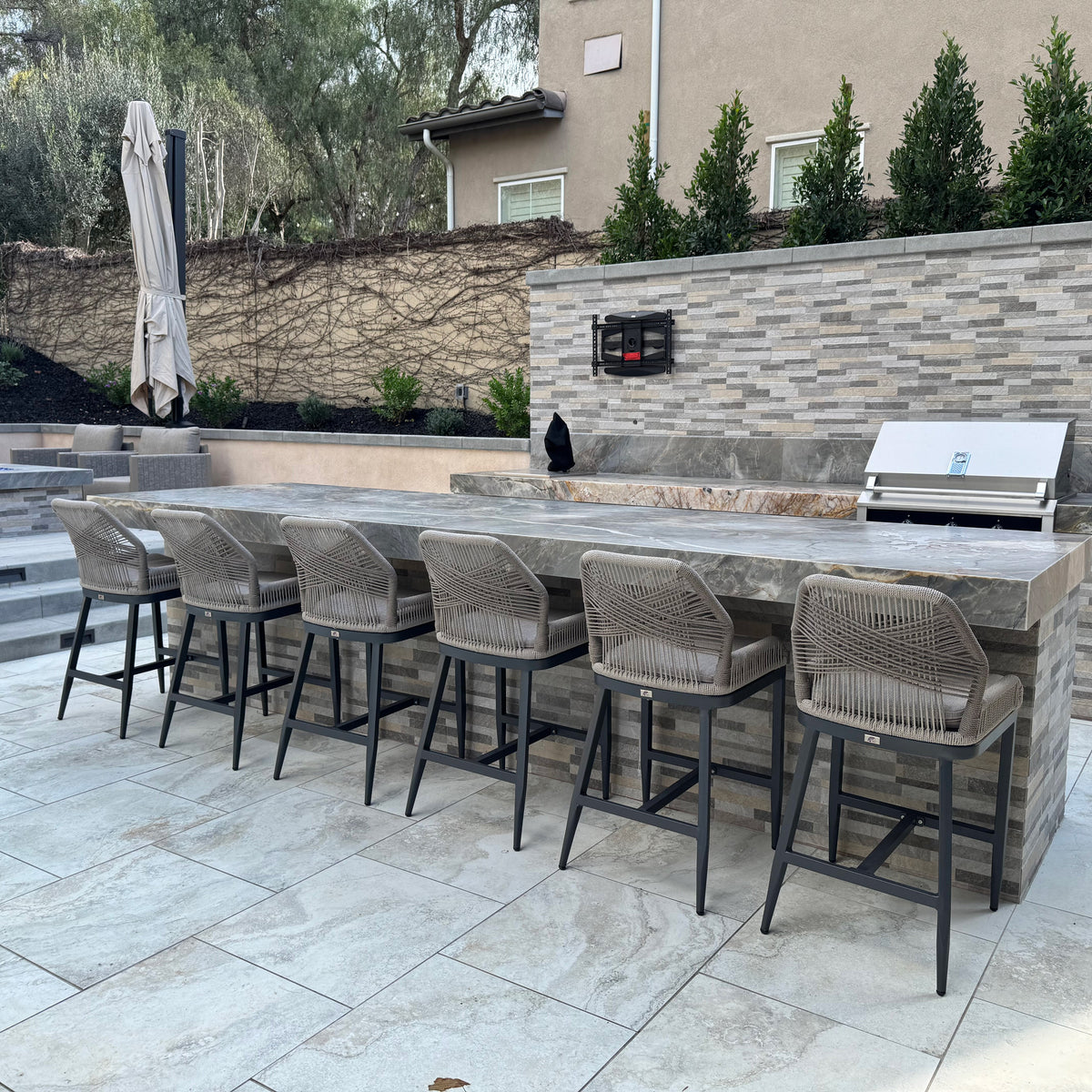 PURPLE LEAF Outdoor Bar Stool Set of 6, Wicker Chairs Bar Chairs with Cushion, All-Weather Patio Furniture kitchen stools