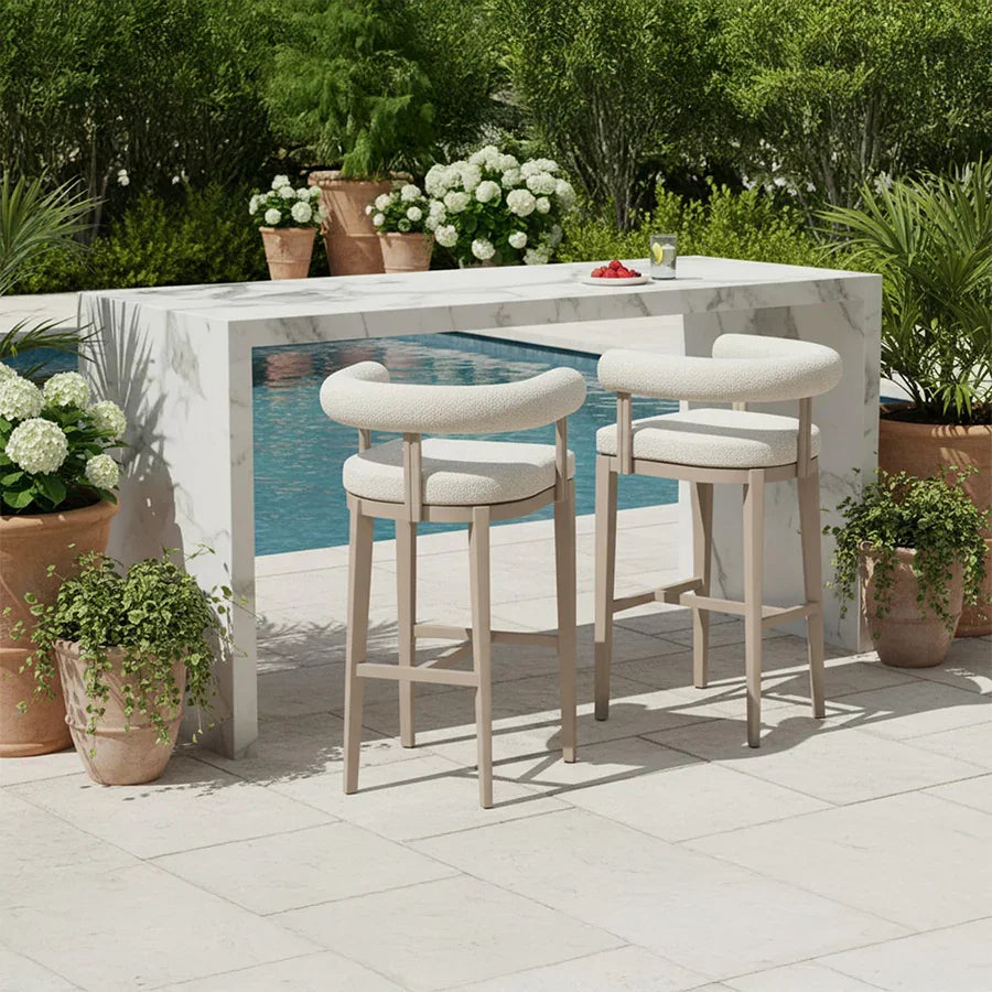PURPLE LEAF Provence Outdoor Bar Stools Set of 2 Modern Olefin Upholstered Barstools with Back and Armrest Bar Chairs for Garden Kitchen Island