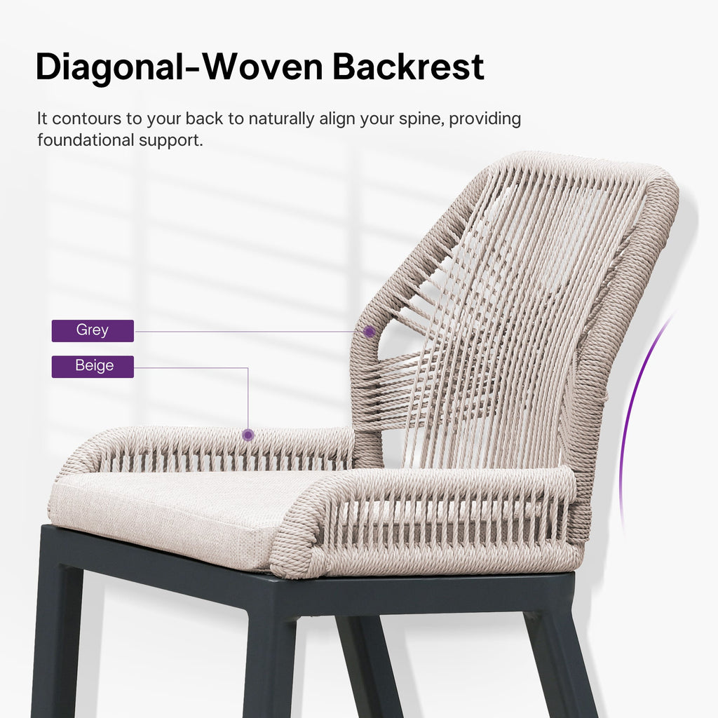 PURPLE LEAF Bar Stools Set of 4 Outdoor Aluminum Barstools with Back Modern Wicker Rattan Boho Garden Pool Patio Bar Chairs