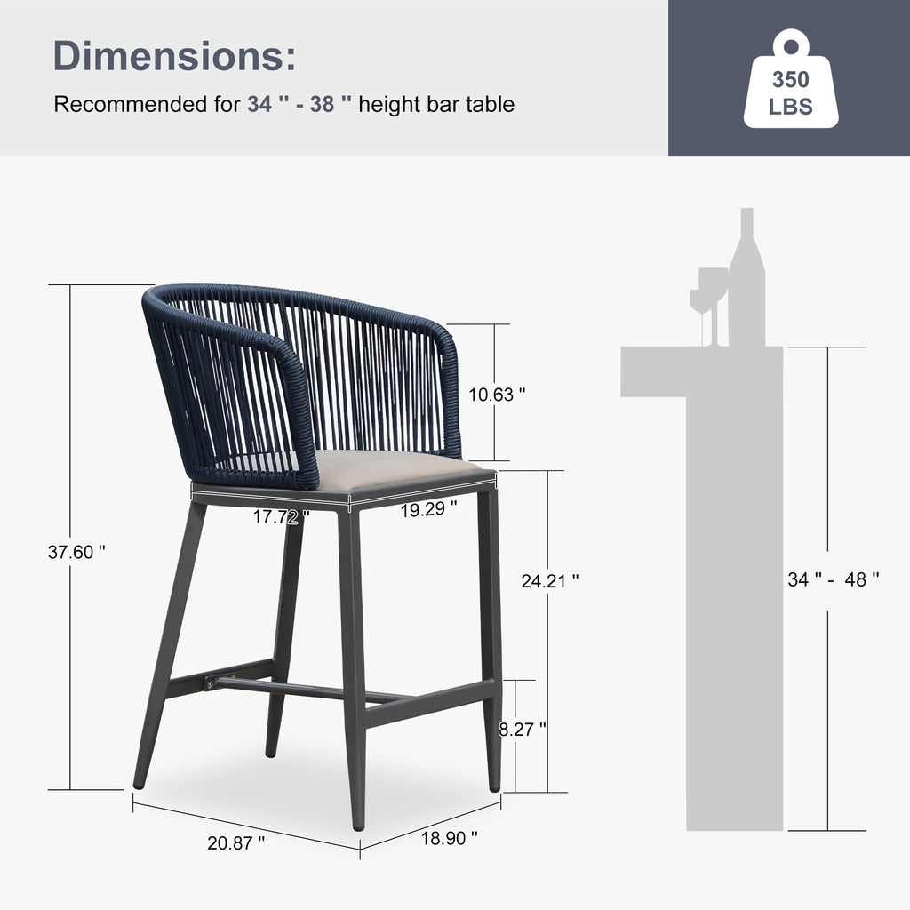 Clearance - PURPLE LEAF Outdoor Bar Stool Set of 2 Modern Rattan Bar Chairs with Woven Rope Back Wicker Patio Barstools for Indoor Kitchen Garden