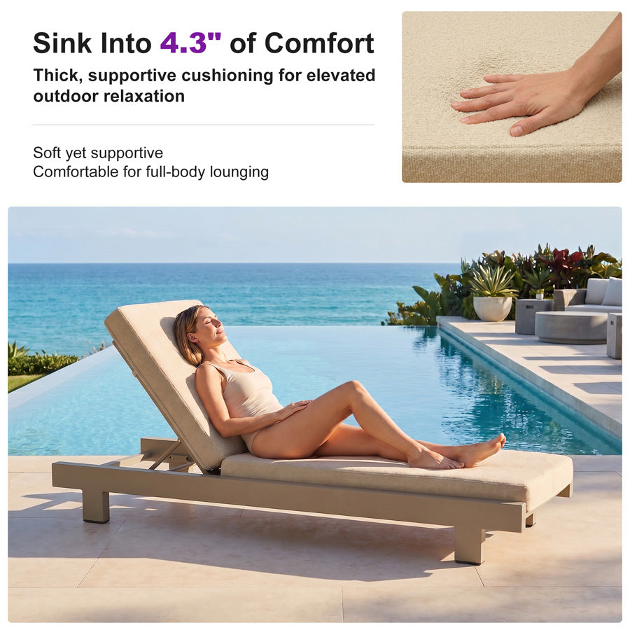 PURPLE LEAF Outdoor Luxury Daybed for Patio,  Poolside Chaise Lounge Bed with Cushion, Olefin Blend Fabric, Aluminum Frame Sunbed for Deck and Backyard