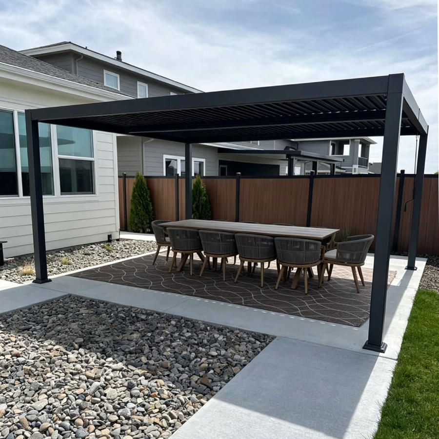 PURPLE LEAF Caesar Solar Louvered Pergola with LED Strip Lights and Control Panel Aluminum Outdoor Pergola with Adjustable Roof for Patio Deck Garden Yard Gray