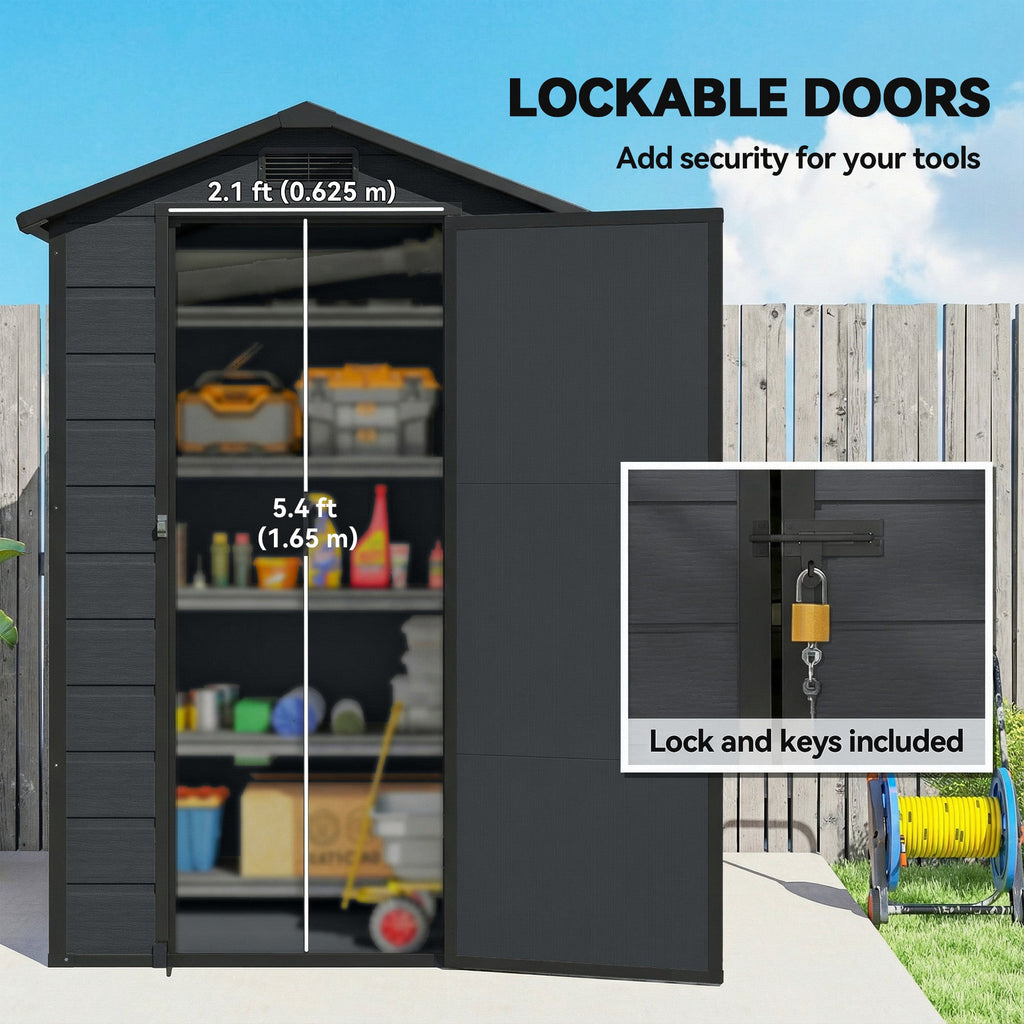 4' x 3' Plastic Garden Shed with Floor, Window and Vent, Dark Grey