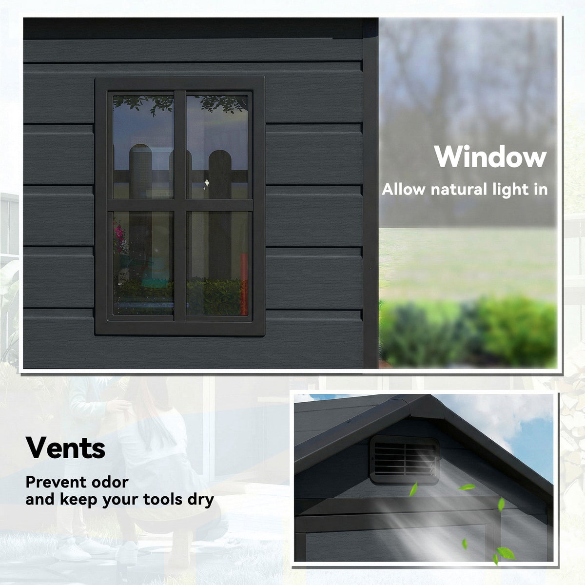 4' x 3' Plastic Garden Shed with Floor, Window and Vent, Dark Grey