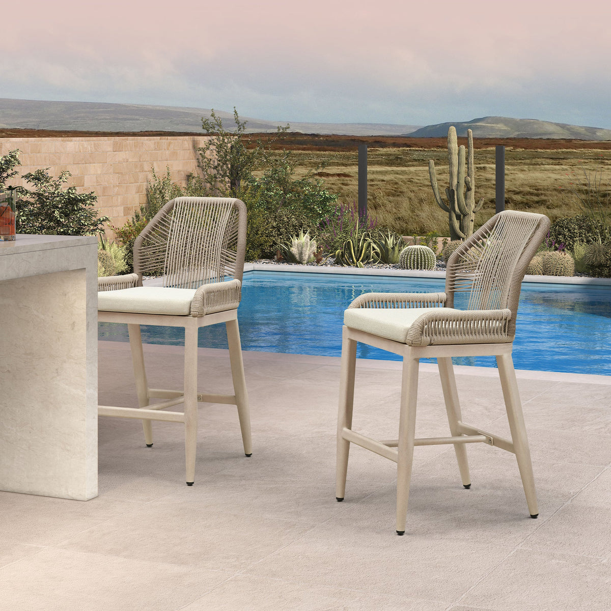 PURPLE LEAF Patio Bar Stools Counter Stools Outdoor Rattan Chairs with Back Modern Aluminum Woven Barstools for Garden Patio Kitchen Indoor