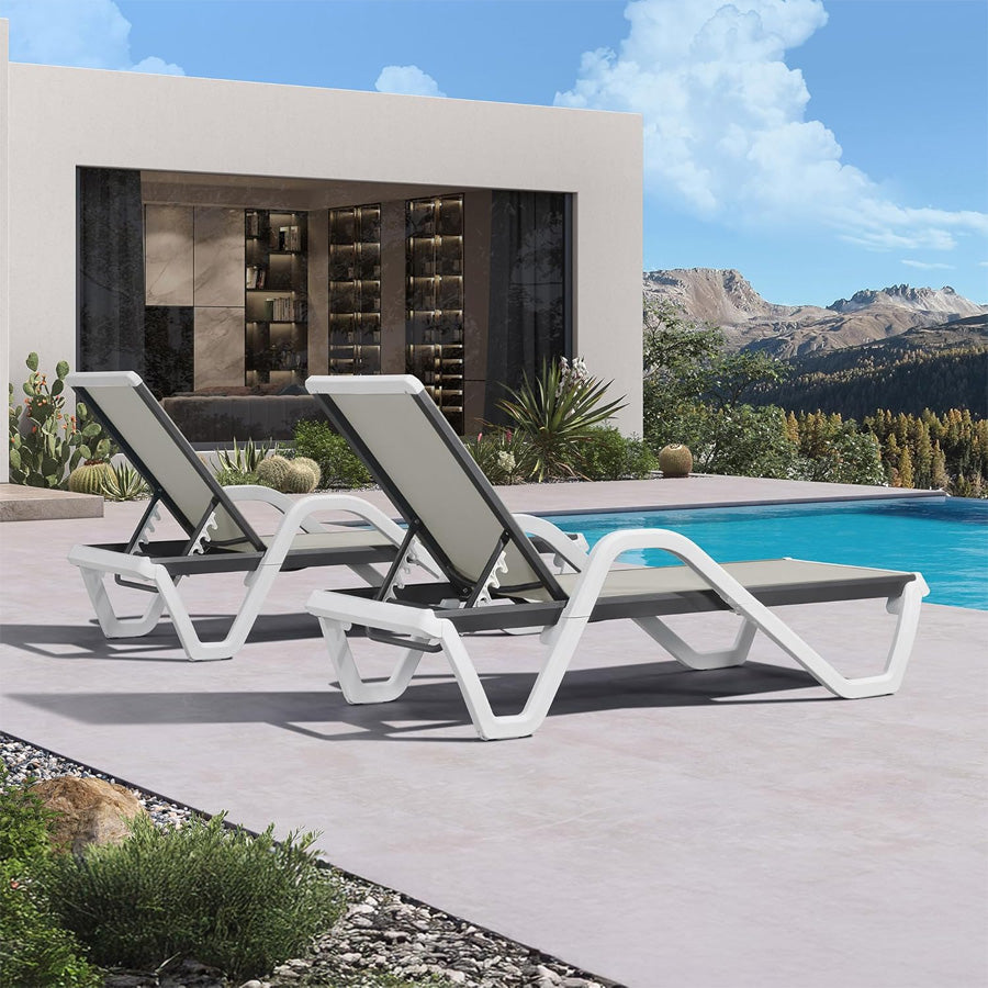 PURPLE LEAF Patio Chaise Lounge Plastic Pool Outdoor Lounge Chair with Aluminum Frame Stackable Patio Tanning Chairs for Poolside Sunbathing Beach Deck Yard