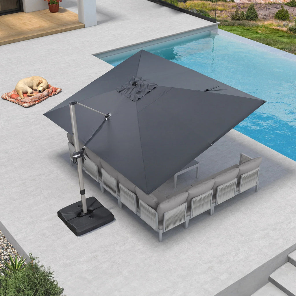PURPLE LEAF Hailar Deluxe Aluminum Patio Umbrella with Base, Square and Rectangular Umbrella
