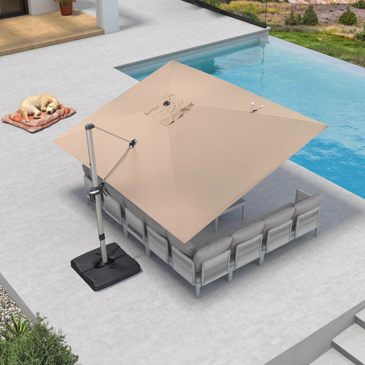 PURPLE LEAF Hailar Deluxe Aluminum Patio Umbrella with Base, Square and Rectangular Umbrella