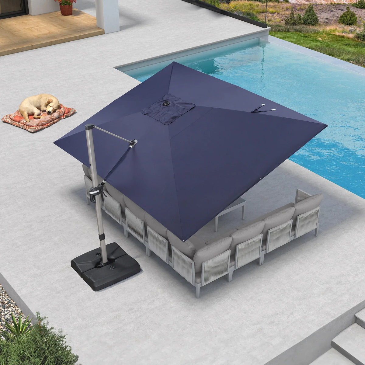 PURPLE LEAF Hailar Deluxe Aluminum Patio Umbrella with Base, Square and Rectangular Umbrella
