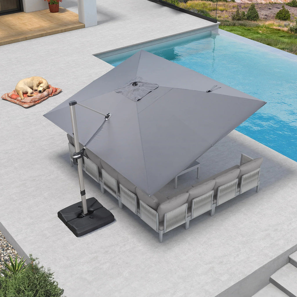 PURPLE LEAF Hailar Deluxe Aluminum Patio Umbrella with Base, Square and Rectangular Umbrella
