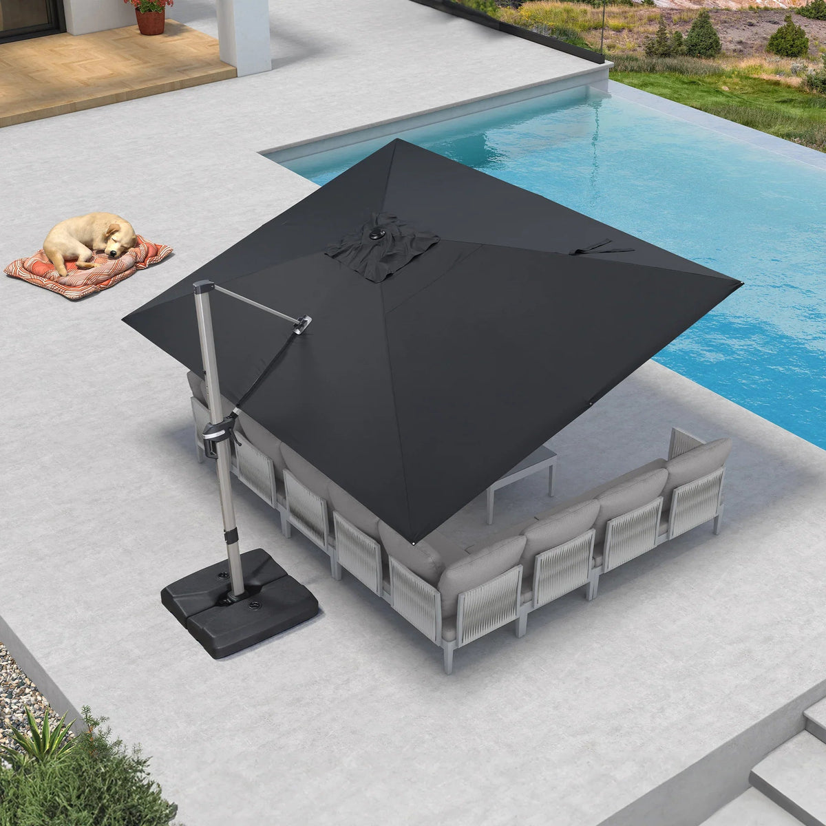 PURPLE LEAF Hailar Deluxe Aluminum Patio Umbrella with Base, Square and Rectangular Umbrella